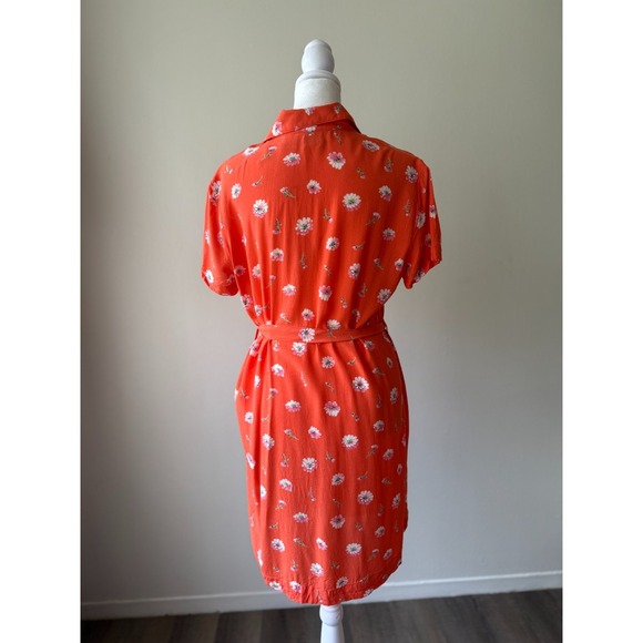 GAP Orange Floral Button Front Shirt Dress‎ S Short Sleeve Belted Rayon Vintage - Picture 4 of 12